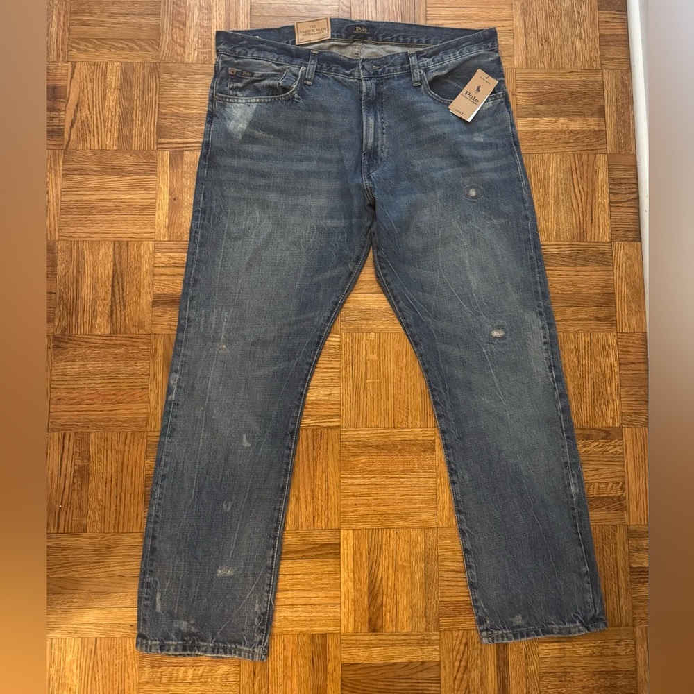 Ralph Lauren Slim Blue Jeans Vintage-Inspired Distressed